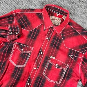 Rafter C Cowboy Collection Mens Red Black Plaid Pearl Snap Western Shirt Large